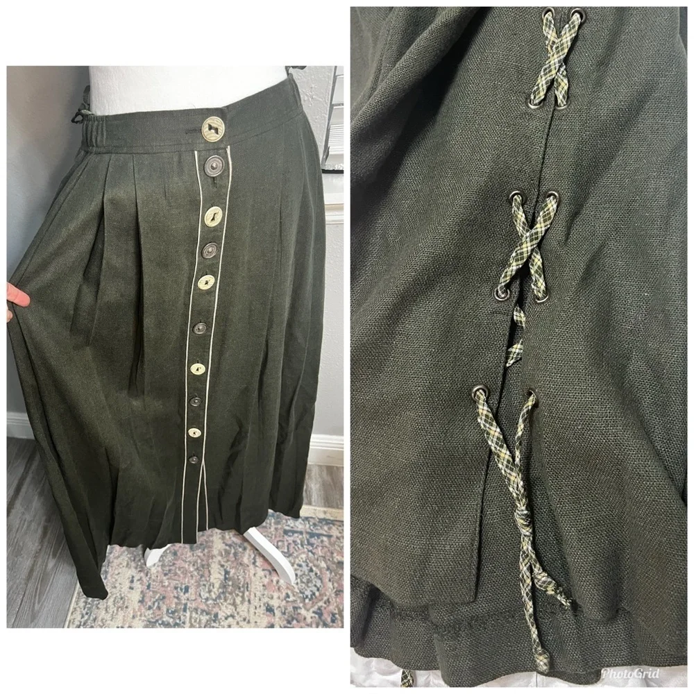 Alphorn Maxi Skirt Handmade Bead
Vintage Green Pleated Pockets elastic
Waist - Picture 1 of 15